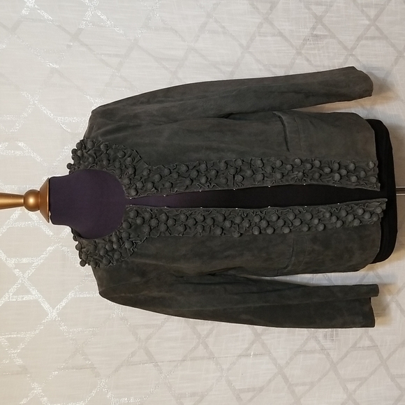 BRADLEY Bradley Bayou Leather Jacket Womens Size Medium Gray - Picture 1 of 9